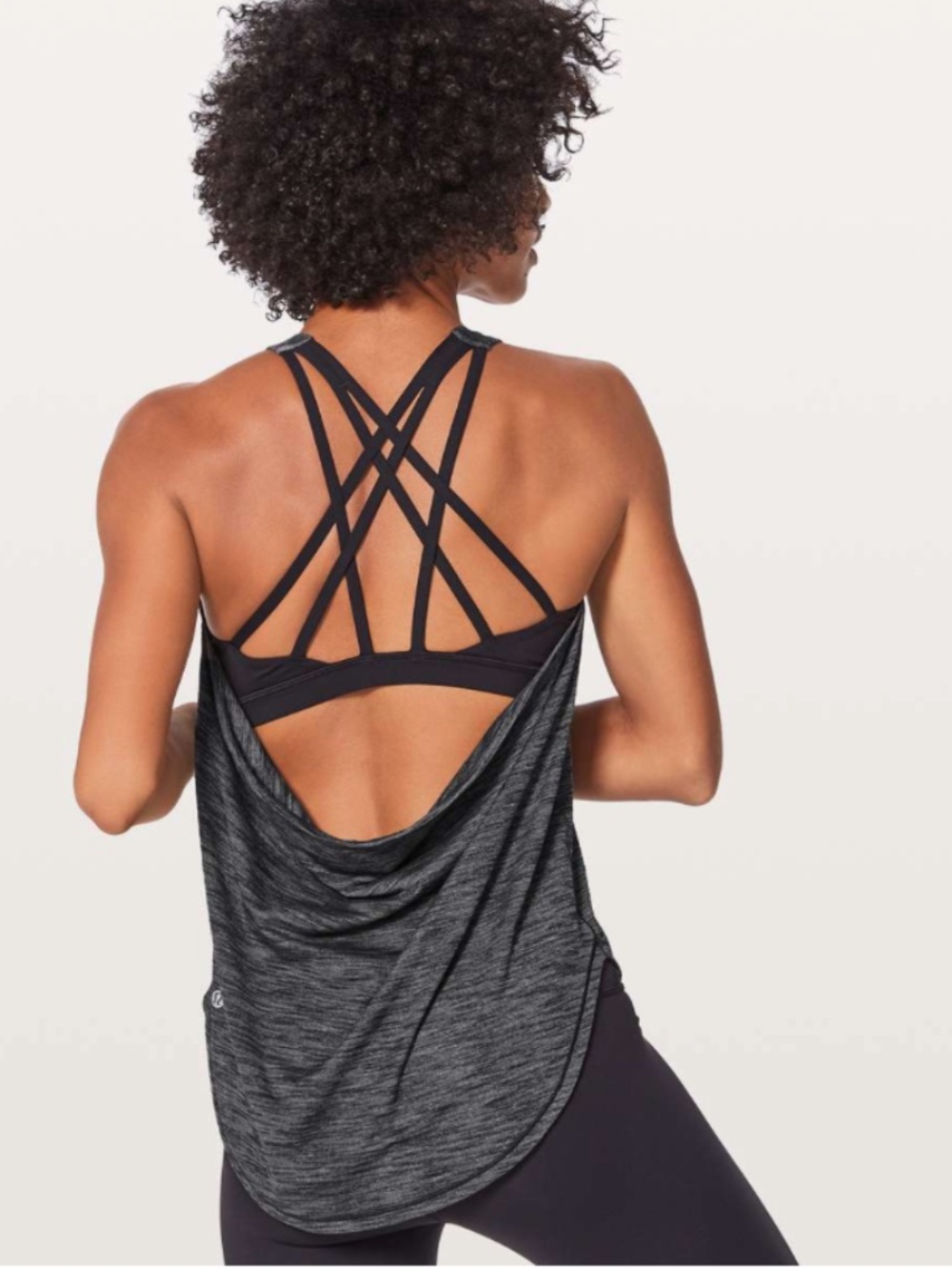 LULULEMON $68 Womens 6 W1AT6 Black Gray Free To Be Serene Open Back Tank Bra K14